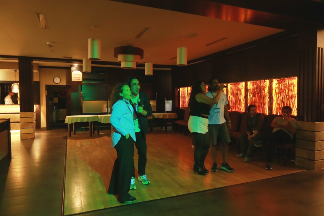 Ending the first night in Budapest with karaoke 