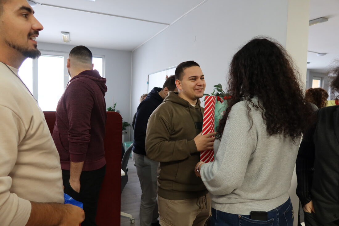 Bulgarian Team exchanging their gifts from Secret Santa 