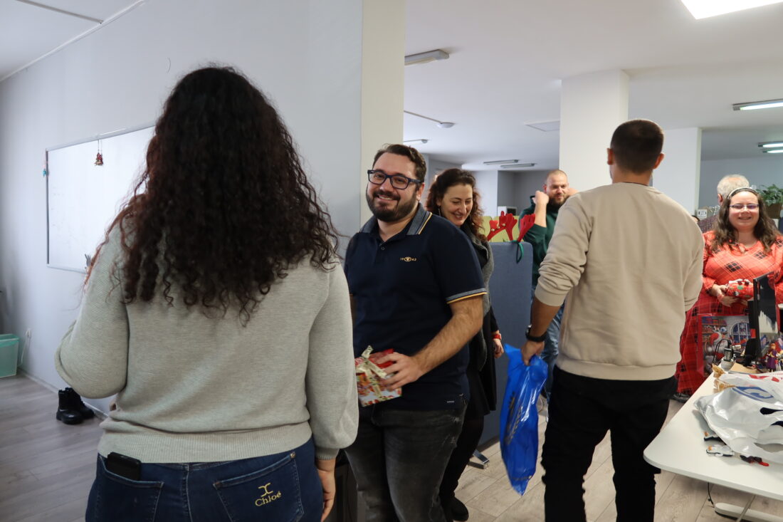 Bulgarian Team exchanging their gifts from Secret Santa 